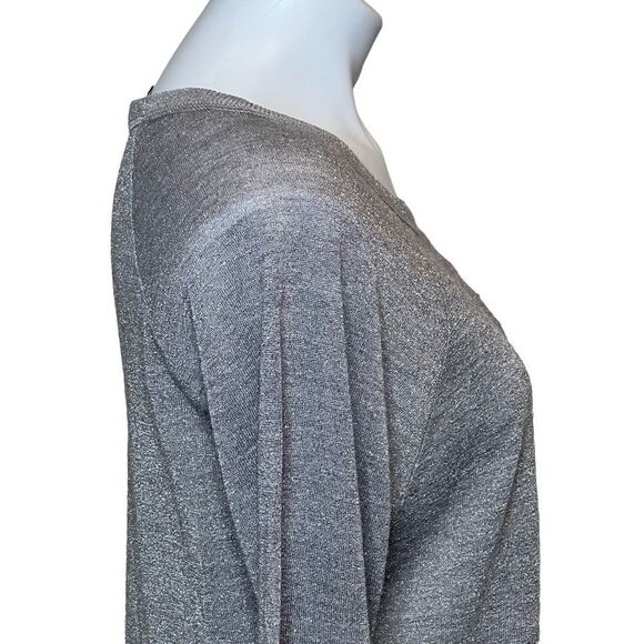 Loft crew neck metallic silver lightweight wool blend sweater size L - Picture 7 of 15
